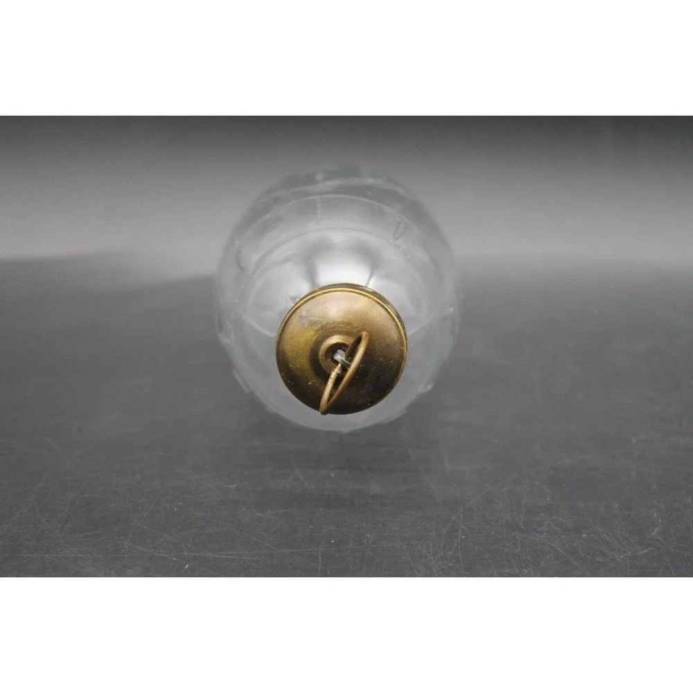 Vintage Etched Clear Glass Christmas Teardrop Ornament Brass Cap 7.5 Inch